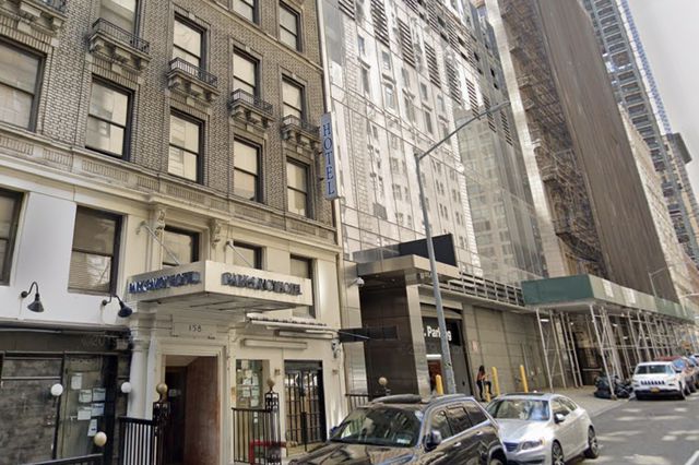 The Park Savoy Hotel on West 58th Street in midtown where the city plans to build a 150-bed shelter.